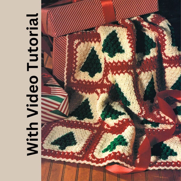 Vintage Crochet **WITH VIDEO TUTORIAL** Christmas Trees Throw Pattern