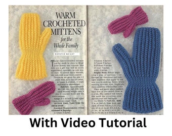 Crochet **WITH VIDEO TUTORIAL** Easy Mittens, These Are Made In One Piece! Pattern With Video Only