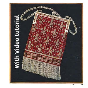 Patrón de bolso o cartera de crochet vintage con cuentas y flor de lis de 1924 con videotutorial