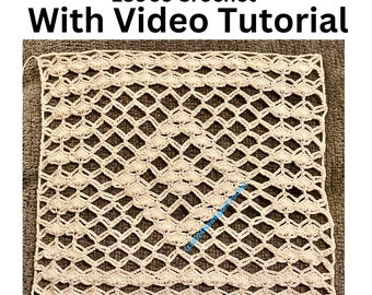 1890s Vintage Crochet square perfect for Curtains or Tablecloth and much more, Pattern with Video Tutorial