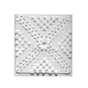 May include: A black and white crochet pattern with a repeating geometric design. The pattern is made up of small squares and circles.