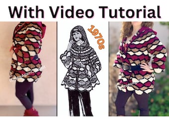 1970s Crochet Hooded Coat ** WITH VIDEO TUTORIAL** Pattern