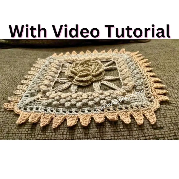 1880s Crochet Rose&Tuft Square for a Quilt ( Vintage Crochet Pattern) **WITH VIDEO TUTORIAL**