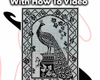 Vintage/Antique Peacock Filet Crochet Design From about 1900 ** 1ST 1O ROWS VIDEO TUTORIAL** pattern:  How to filet crochet