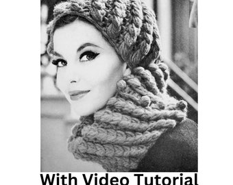 Crochet ** AVEC TUTORIEL VIDÉO ** Bonnet et col français des années 1960, motif châle