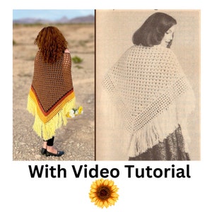 Crochet **WITH VIDEO TUTORIAL** 1970s Boho Sunflower Shawl Pattern