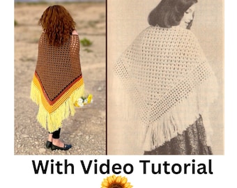 Crochet **WITH VIDEO TUTORIAL** 1970s Boho Sunflower Shawl Pattern
