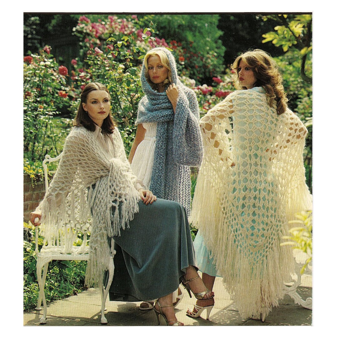 2 Vintage Crochet Shawls and 1 Vintage Knit Stole Pattern Booklet From ...