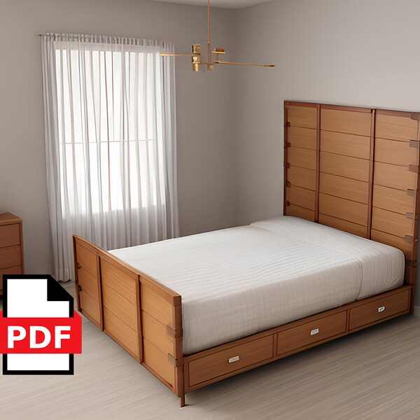 Queen bed frame with Drawers diy plan Pdf File, Woodworking plan, Full size Bed, patio furniture, woodworking projects