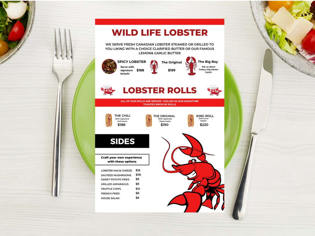 Red Lobster Menu Price List Canva Template Lobster Menu Etsy
