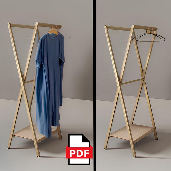 Folding clothes hanging Rack diy plan pdf file, woodworking plan, open shelf, clothing rack