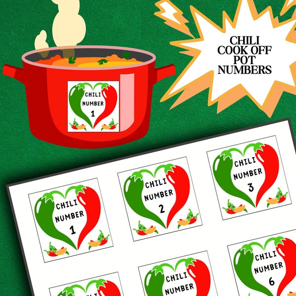 Chili Cook-Off Pot Numbers and Labels for Backyard Party - Instant Download for a Successful Chili Competition - Customizable Pot Numbers