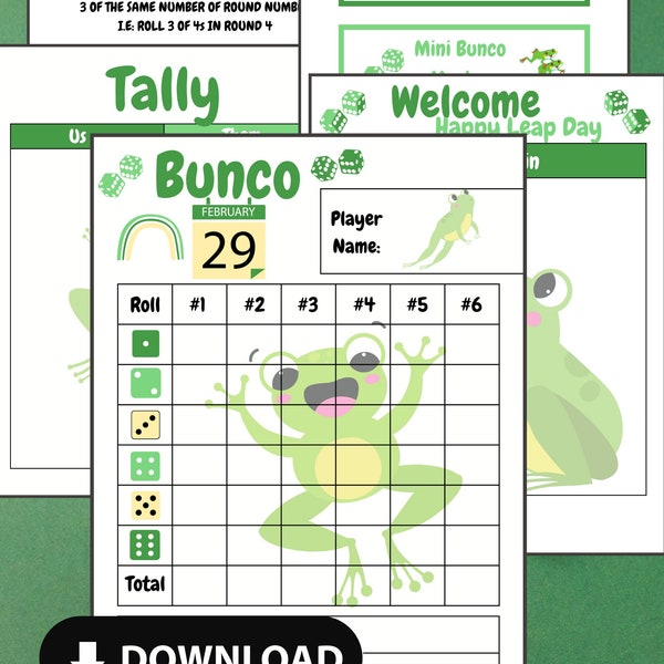 Leap Day Bunco Bundle, Bunco Scoresheet x2 x4, Bunco Themes, 29 February Bunko Fun,Bunco Leap Day, Bunco Night, Leap Year Bunco