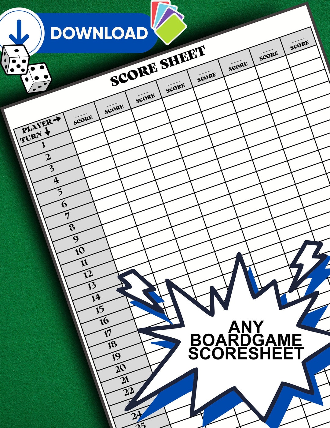 Board Game Score Tracker, Boardgame Score Sheet, Player Card for