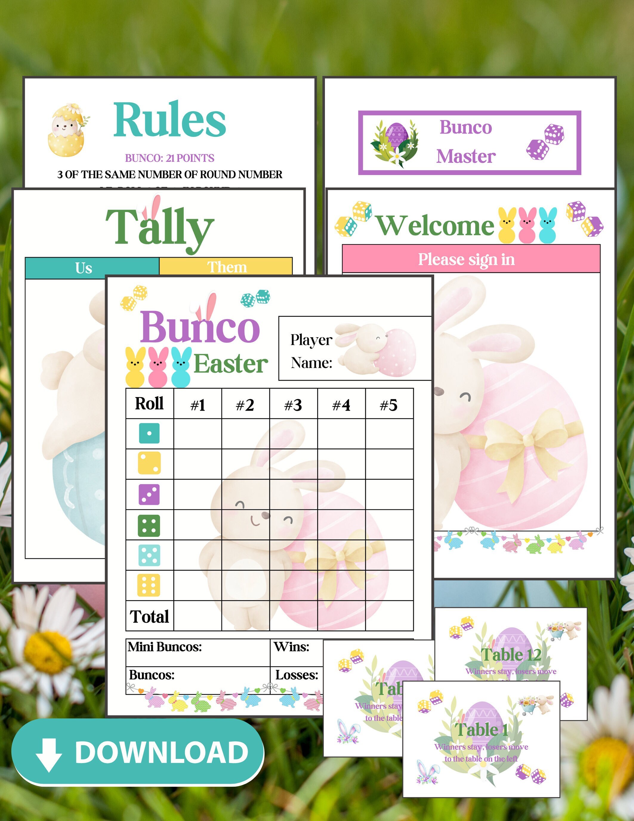Easter Bunco Bundle, Bunco Scoresheet X2 X4, Bunco Themes,easter Bunny ...