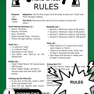 Hand and Foot Score Sheet, Hand and Foot Rules, Hand &amp; Foot Score Card ...