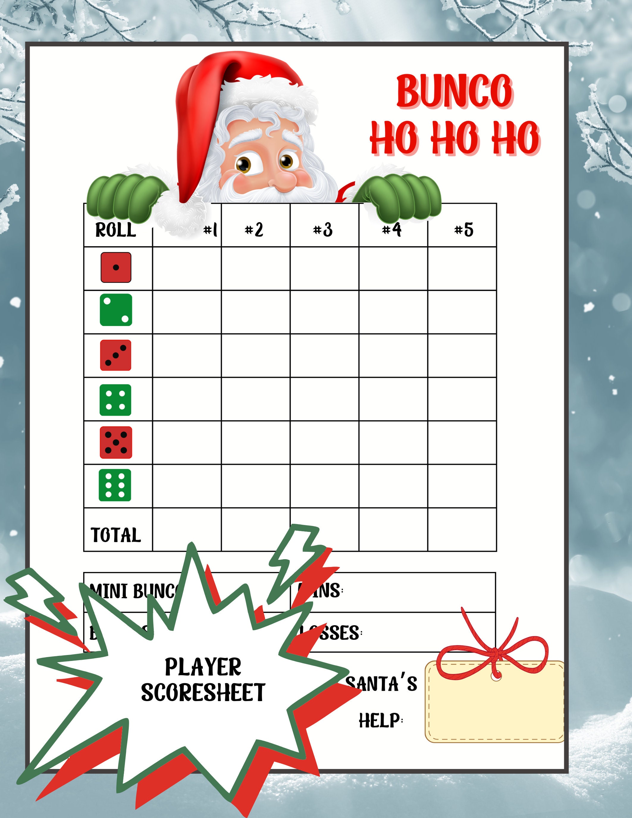 Santa Claus Bunco, Holiday Bunco Bundle, Bunco Themes, Bunco Printable ...