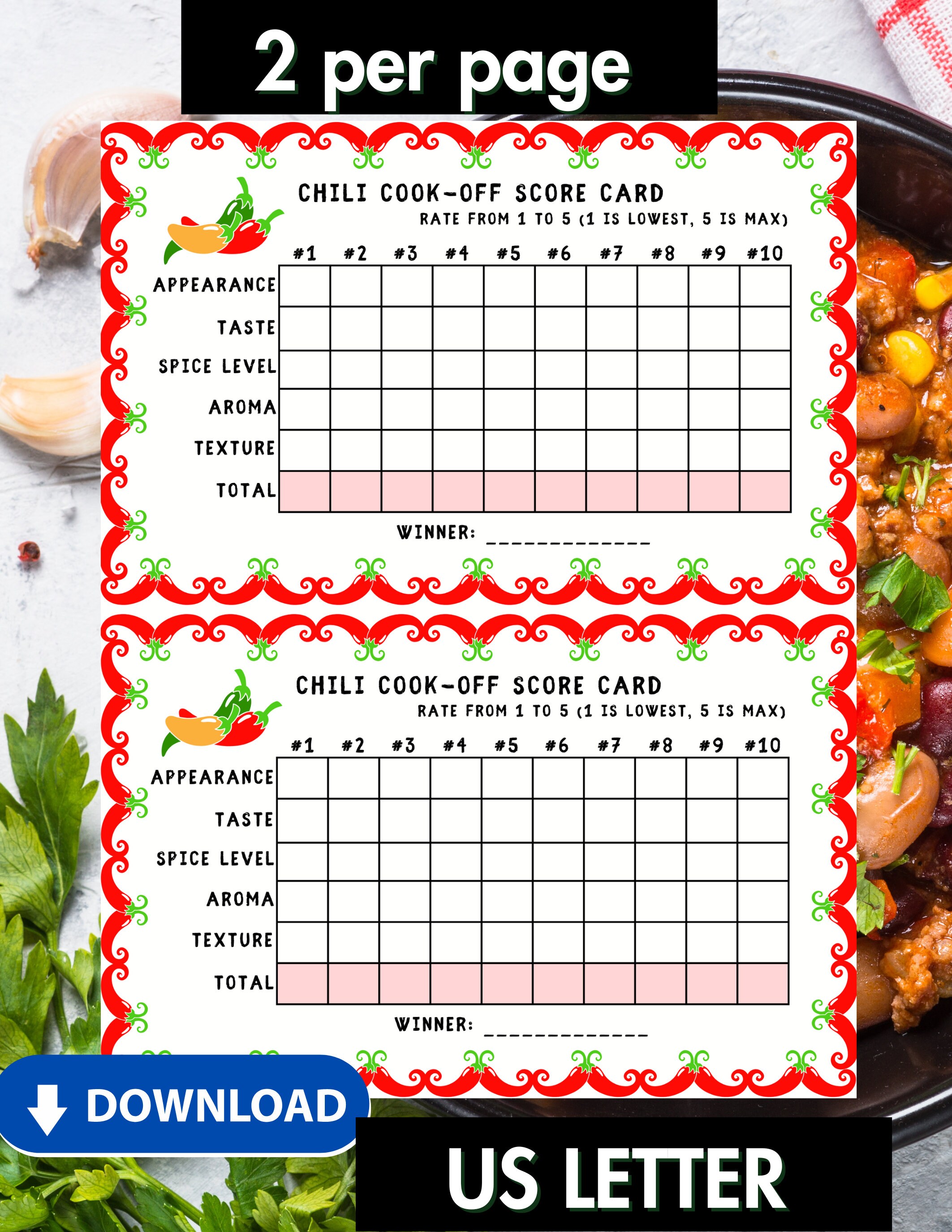 Chili Cook-off Printable Cards, Judging Scorecards, Voting Ballots ...