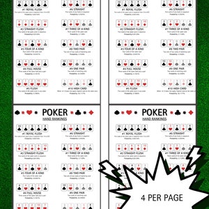 Poker Cheat Sheet, Texas Hold'em Hand Rankings, Poker Hand Rank Instant ...