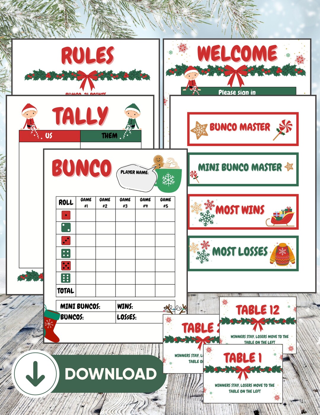 Christmas Bunco Printable Bundle, Winter Bundle, Bunco Themes, Bunco ...