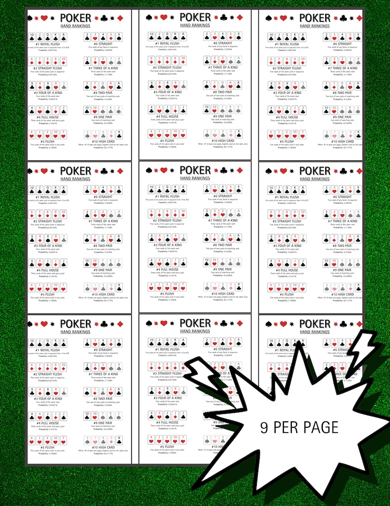 Poker Cheat Sheet, Texas Hold'em Hand Rankings, Poker Hand Rank Instant ...