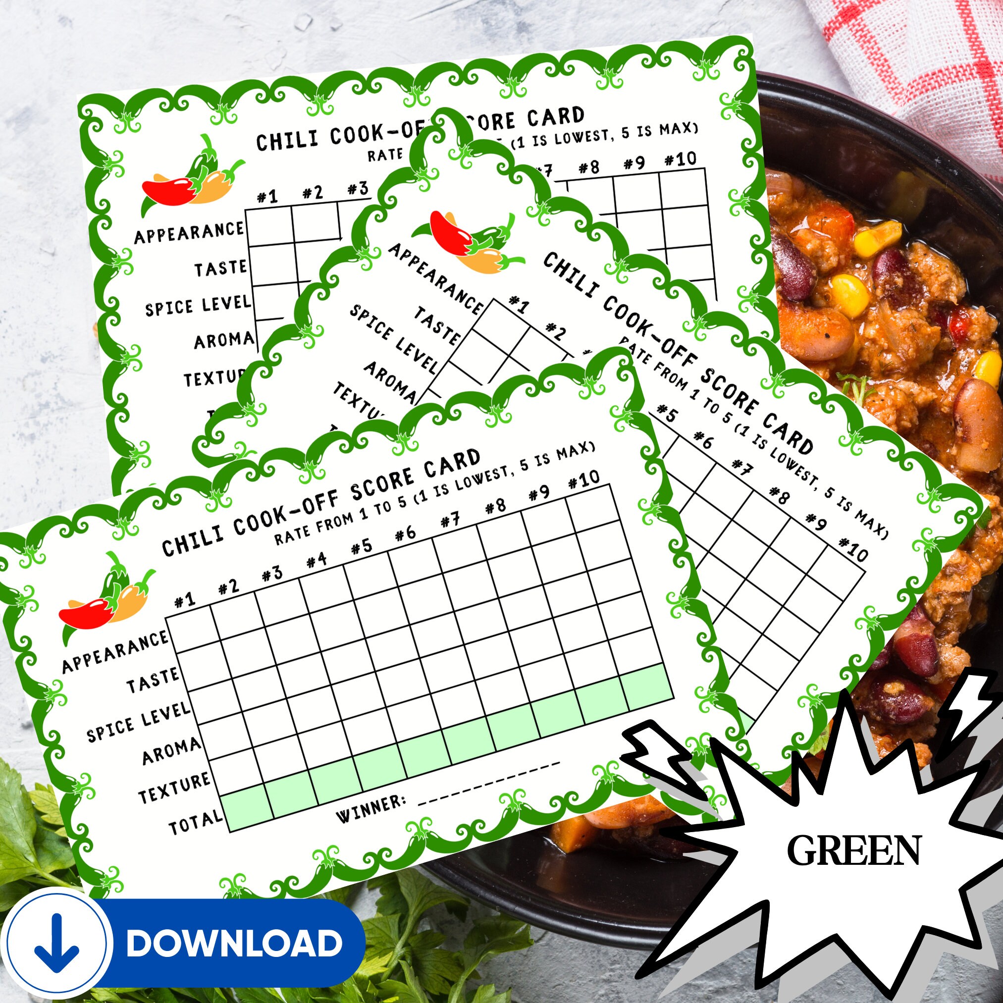 Chili Cook-off Printable Cards, Judging Scorecards, Voting Ballots ...