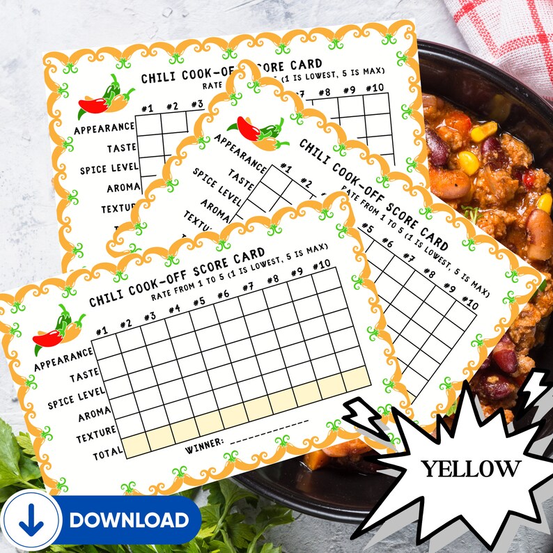 Chili Cook-off Printable Cards, Judging Scorecards, Voting Ballots ...