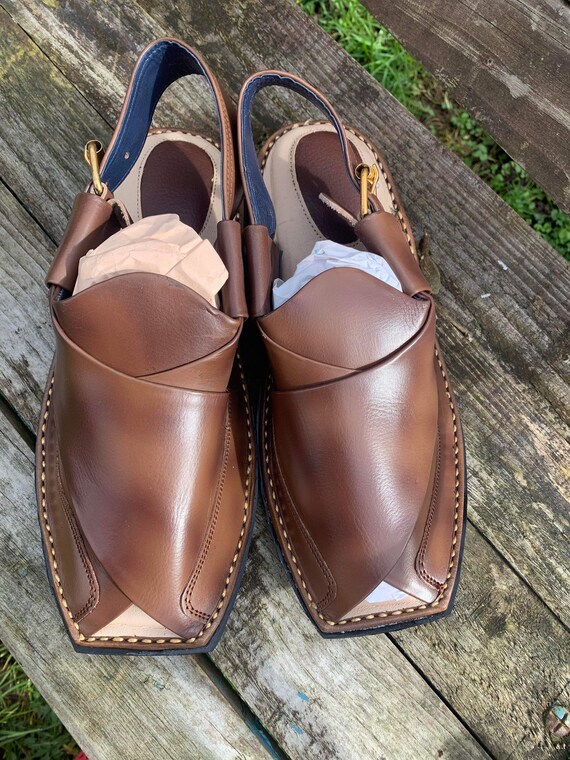 Handmade Peshawer Zalmi Brown Men\'s Sandal, Foot Wear, Traditional Sandals Peshawar Zalmi - Etsy main image 2