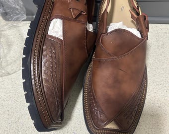 Mens premium quality handmade leather Kaptaan peshawari chappal size uk7,8,9,10,11
