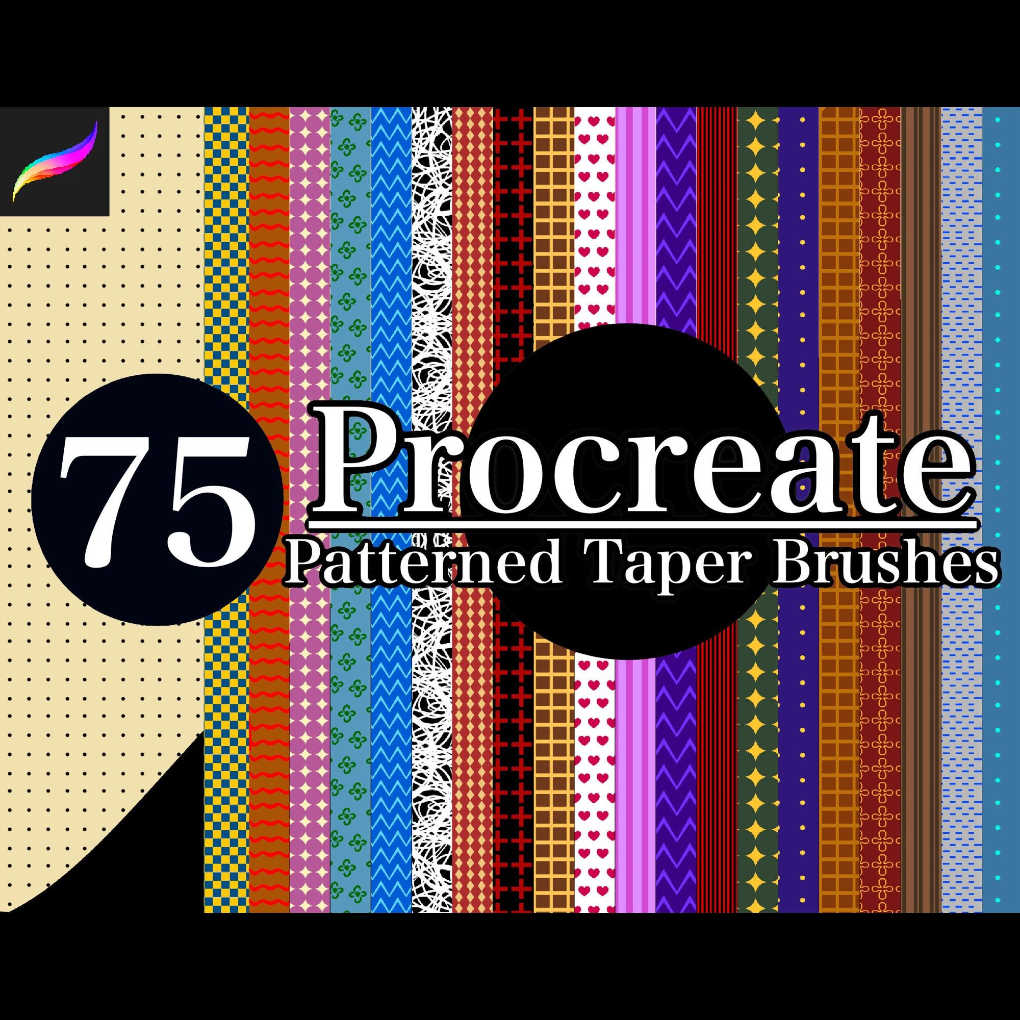 Procreate Patterned Taper Brush Set – 75 pinceles geométricos sin costuras para olas, puntos, rombos y más
