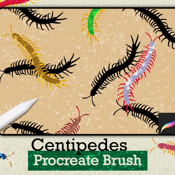Centipede Insect Digital Stamp Brush Bug Art Illustrations Procreate App Accessories Drawing Tool Creative Design Fun Unique Stencil Set