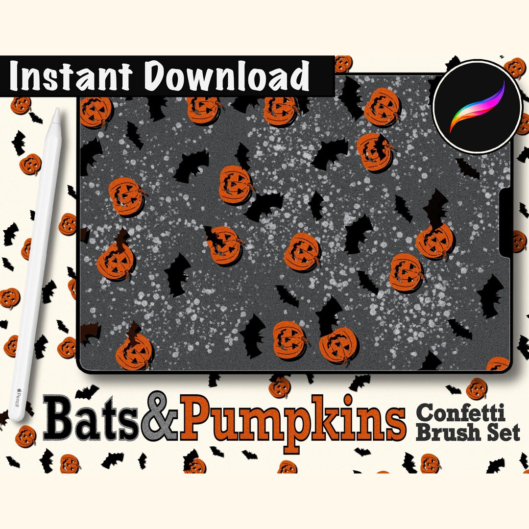 Procreate Digital Art Brush Pack - Halloween Pumpkin Bats Illustration ...