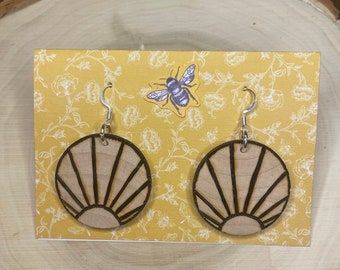 Wood-burned Circular Sunshine Earrings
