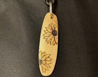 Wood Slice Sunflower Keychain