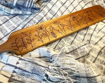 XL Decorative Board With Wood-Burned Flowers
