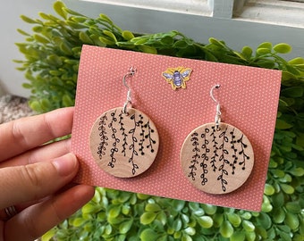 Wood-burned Vine Earrings