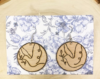Wood-burned Circular Dove Earrings