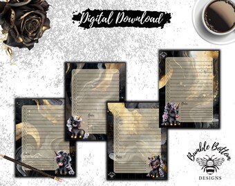Black and Gold Unicorn US LTR Size Stationery Bundle