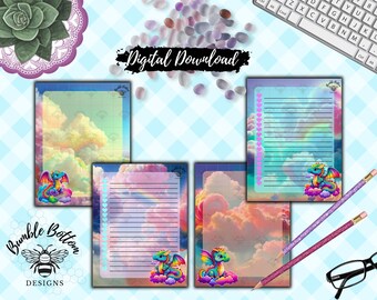 Rainbow Dragon US Letter Size Stationery Set