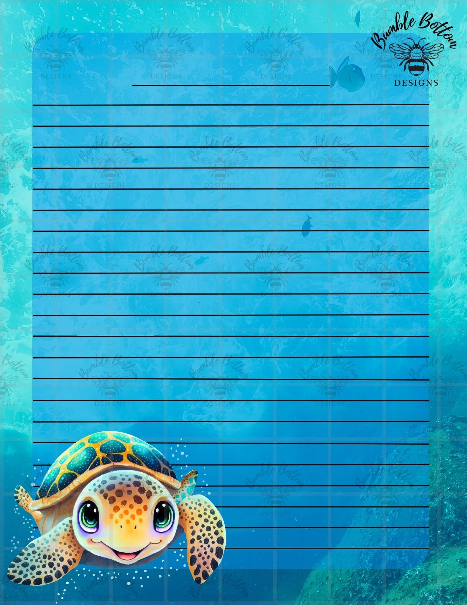 Baby Sea Turtle US Letter Size Stationery Set - Etsy