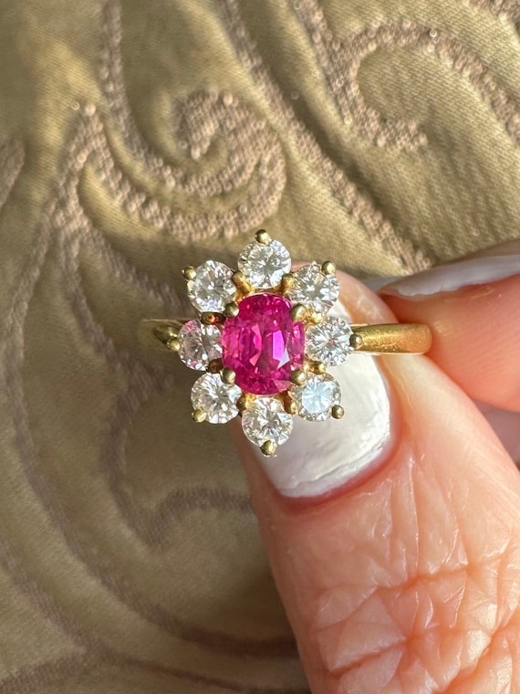 Vintage Tiffany & Co Ruby and Diamond Halo Flower 