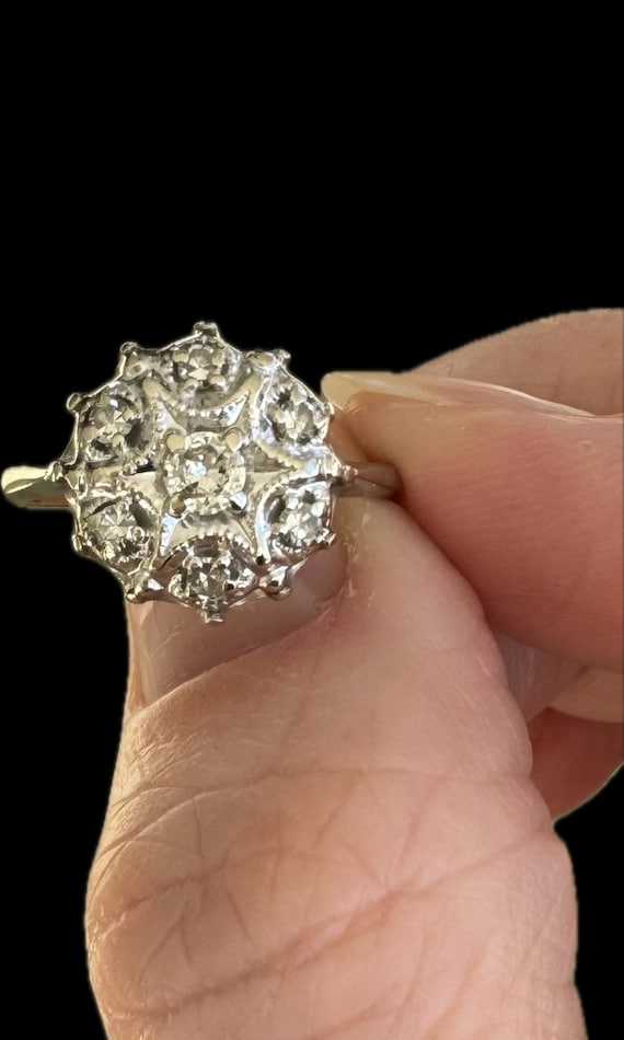 Antique Old Cut Diamond Star Cluster 14k White Gol