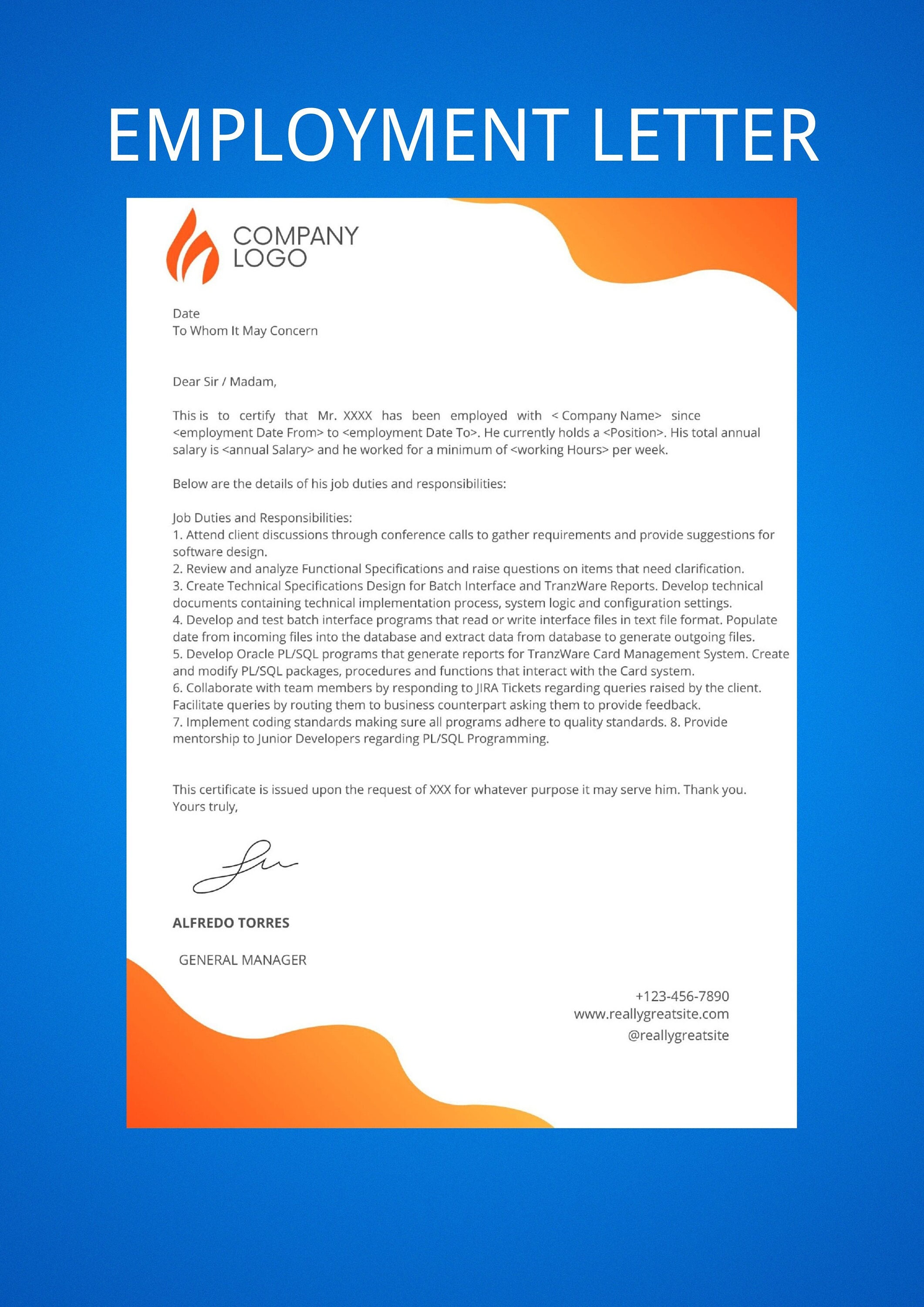 Employment Letter Template for Work or Immigration Etsy Employment Letter Template for Work or Immigration Etsy