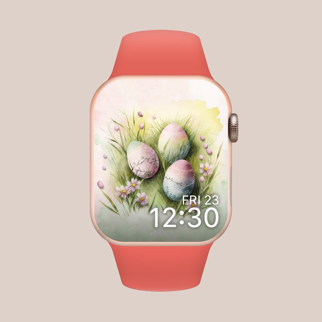 Easter Egg Watercolor Watch Wallpaper, Spring Flowers Apple Watch Face