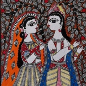 Handpainted Madhubani / Mithila Painting of Lord Krishna and Radhaji | Painted on Handmade Paper | Art from Bihar India
