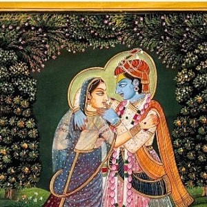 Handpainted Miniature Painting of Lord Krishna and Radhaji | Painted on Cloth | Art from Rajasthan India
