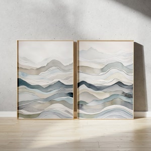 Watercolor Waves, set of 2 Prints, DIGITAL Prints, Wall Art, Farmhouse Prints, Scenery Prints, Large Prints, Poster Prints