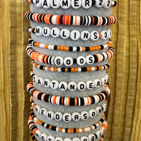 MLB Bracelets, Baltimore Orioles, Custom Sports Friendship Bracelet Stack, Personalized Team Colors & Names