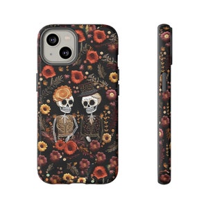 Skeletons in Love Victorian Holloween Embroidered Phone Case | Spooky Season Dark Academia Embroidery Phone Cover | iPhone | Pixel | Samsung