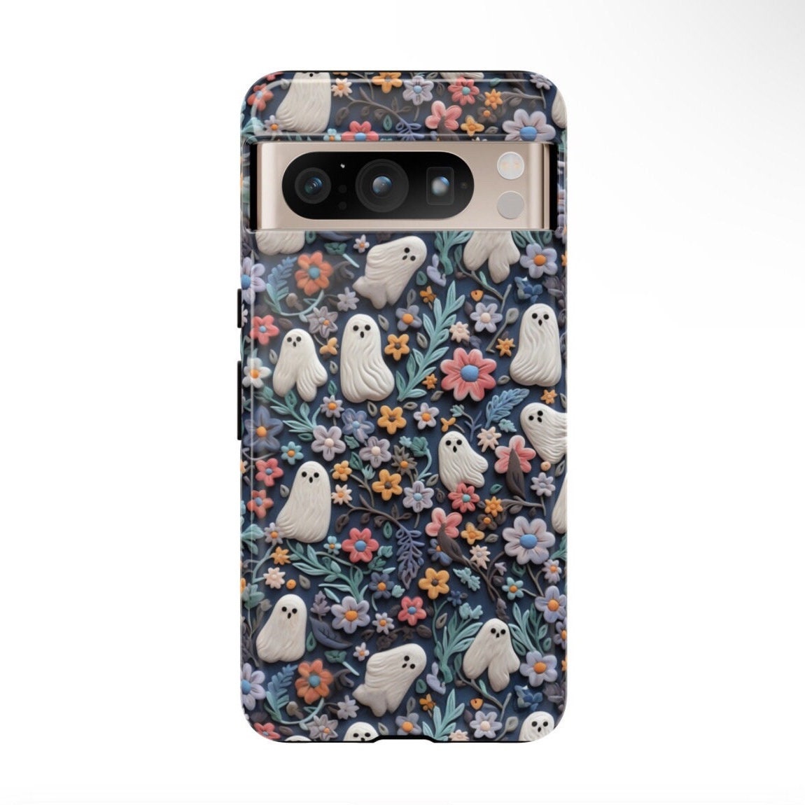 Ethereal Clay Effect Ghosts and Flowers Phone Case | Spooky Ghosts Floral Phone Case | Cute Halloween | MagSafe | iPhone | Pixel | Samsung